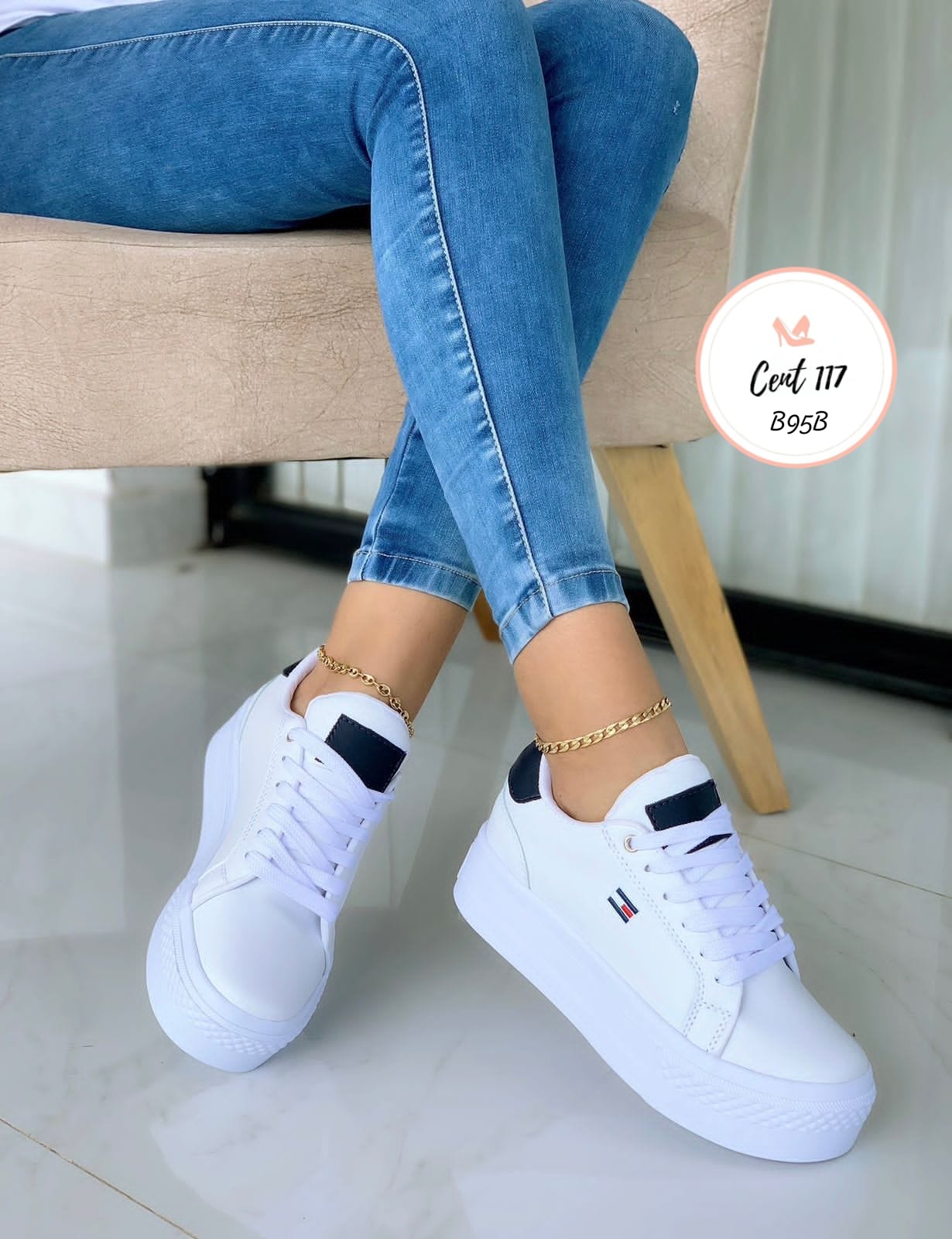 Tenis Deportivos B95B - Blanco, Rojo y Negro