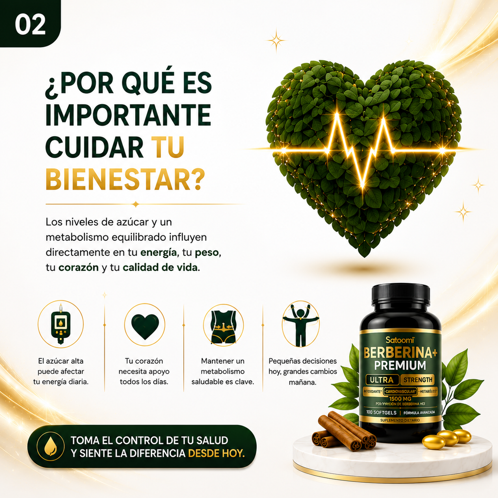 Berberine+ Premium 1.500mg - Control de Azúcar y Pérdida de Grasa Natural | Frasco Original