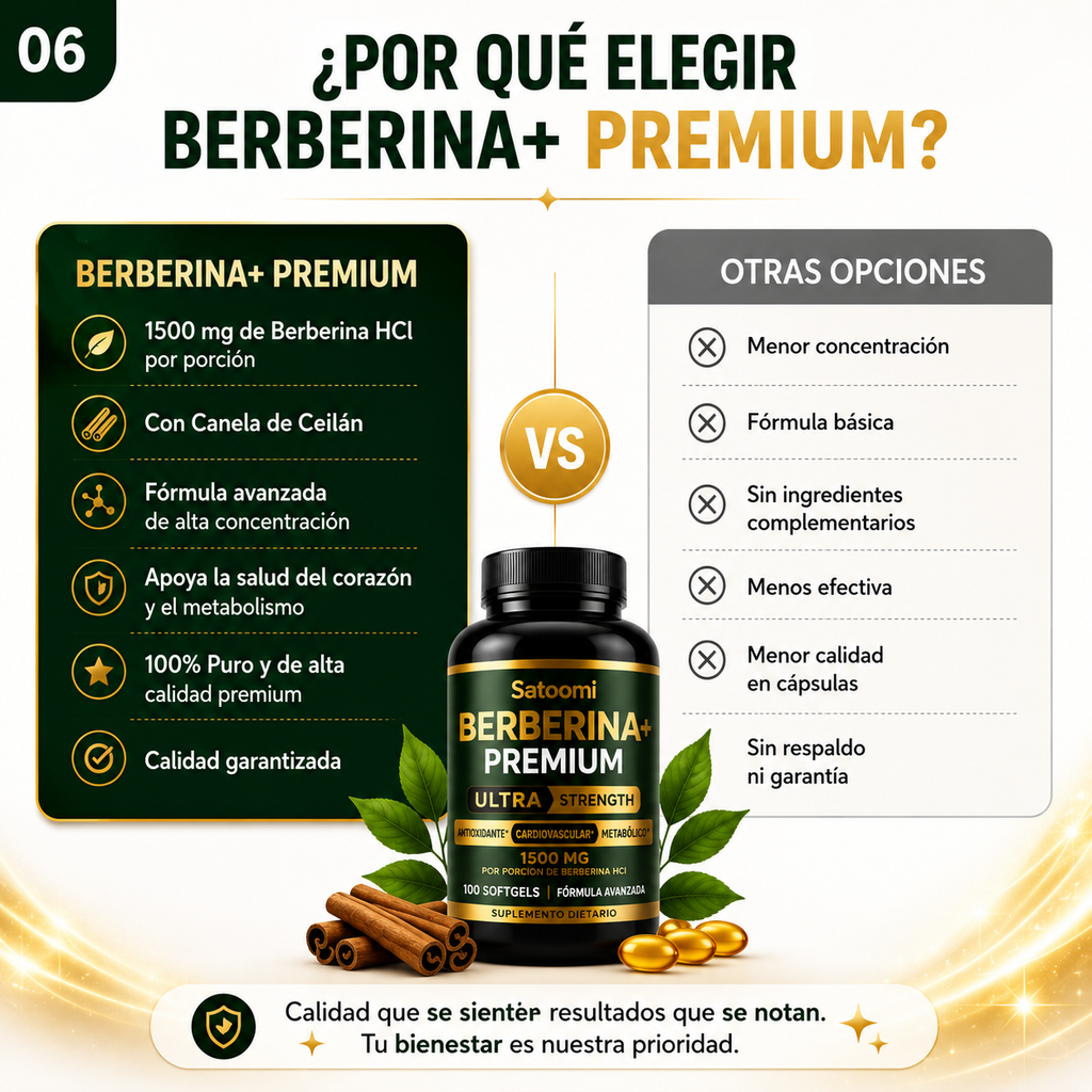 Berberine+ Premium 1.500mg - Control de Azúcar y Pérdida de Grasa Natural | Frasco Original